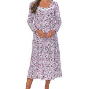 Eileen West Ditzy Floral Pink Rosette Nightgown L Sleep Dress Ballet Tradwife